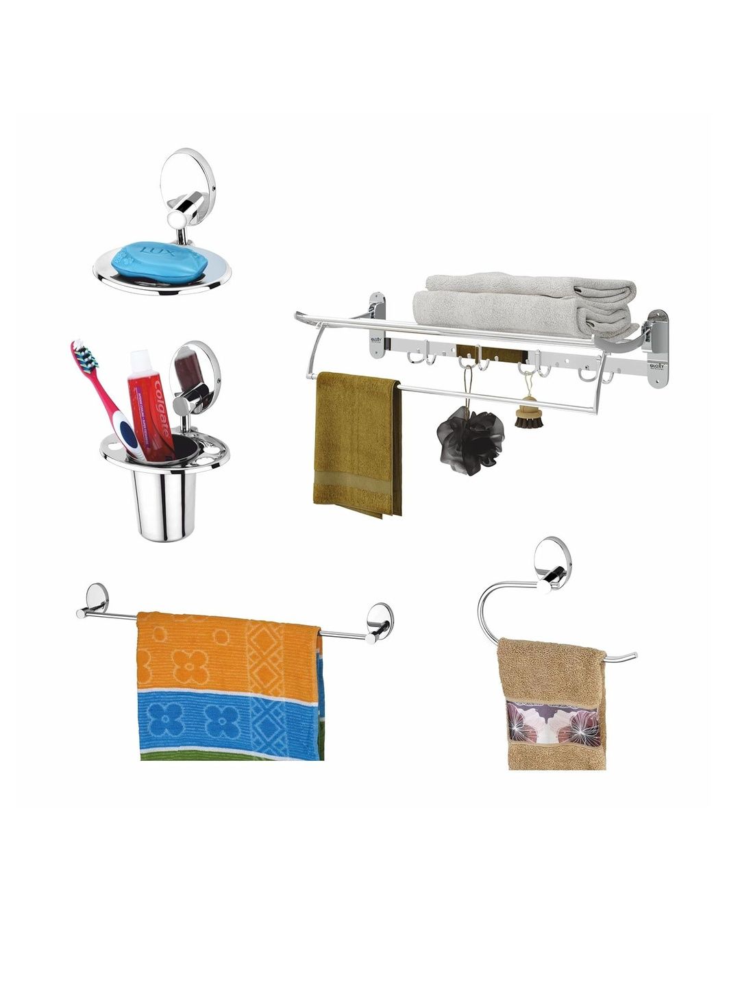 GLOXY Silver-Toned 5 Pieces Stainless Steel Bath Accessories Set-picture-58