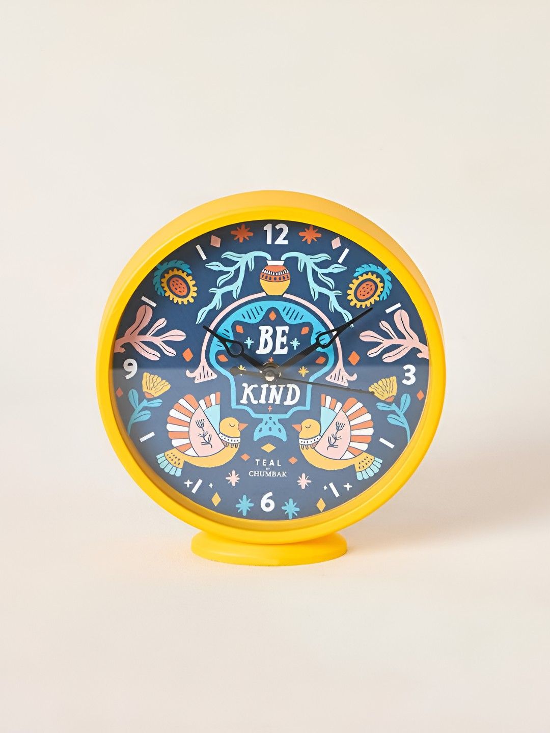 TEAL BY CHUMBAK Navy Blue & Yellow Printed Contemporary Table Clock