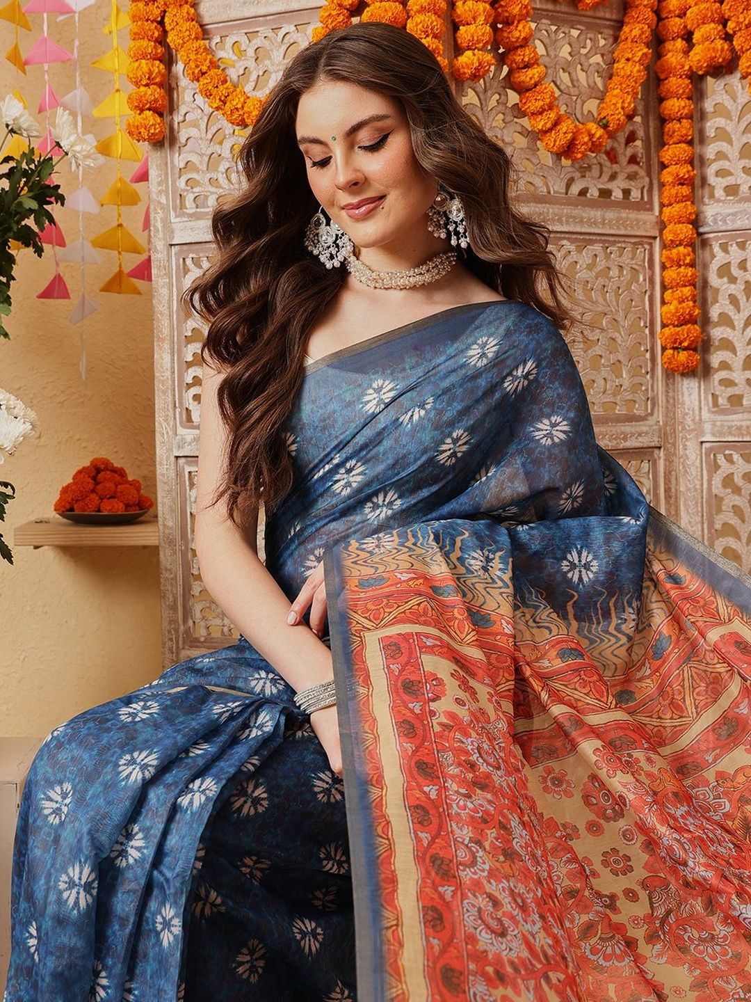 Silk Land Ethnic Motifs Zari Handloom Chanderi Saree-image-45