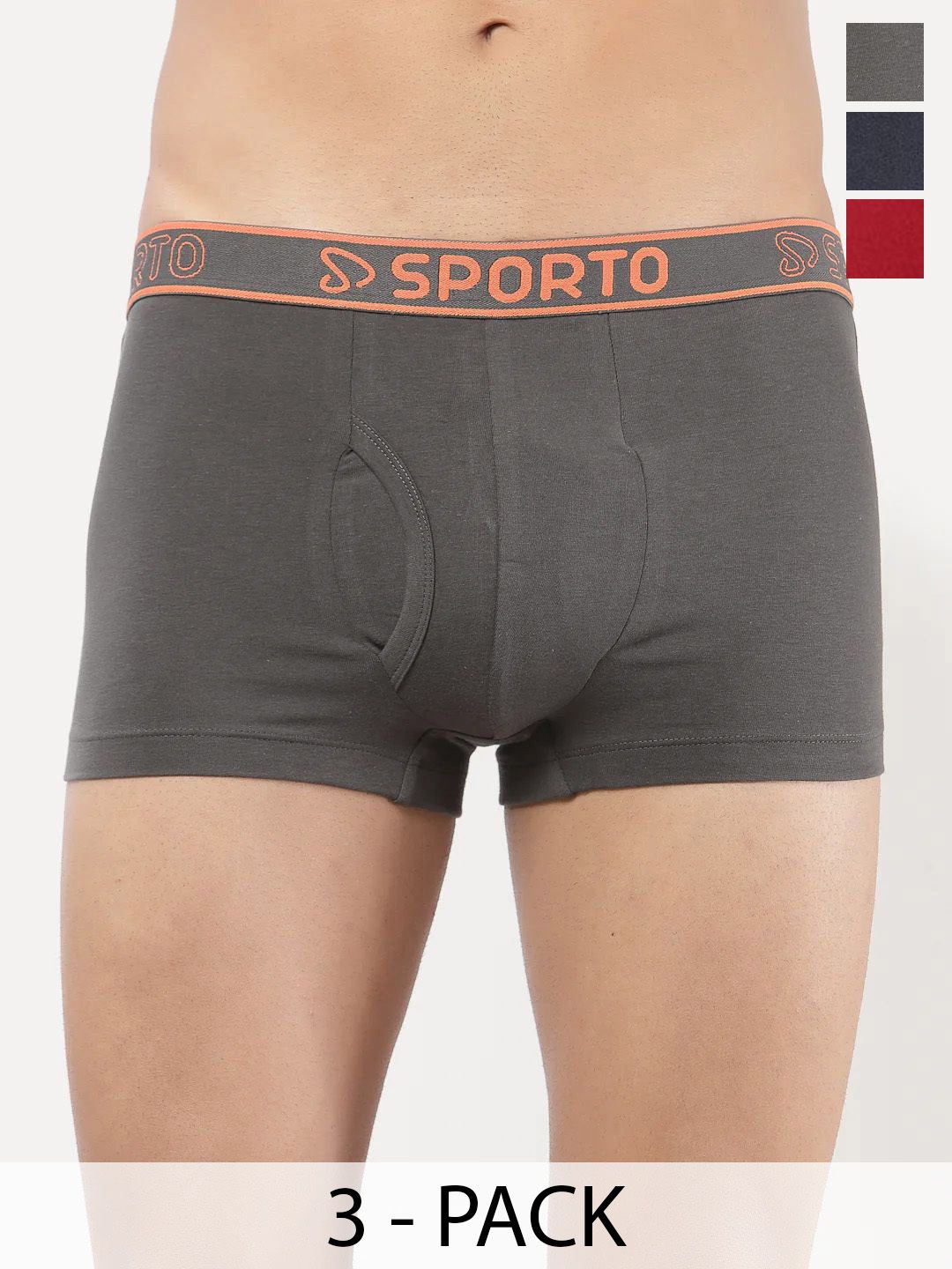 Sporto by Macho Pack Of 3 Cotton Mid-Rise Short Trunks Sprto-M1022_CH(1)-N(1)-R(1)-XL-picture-18