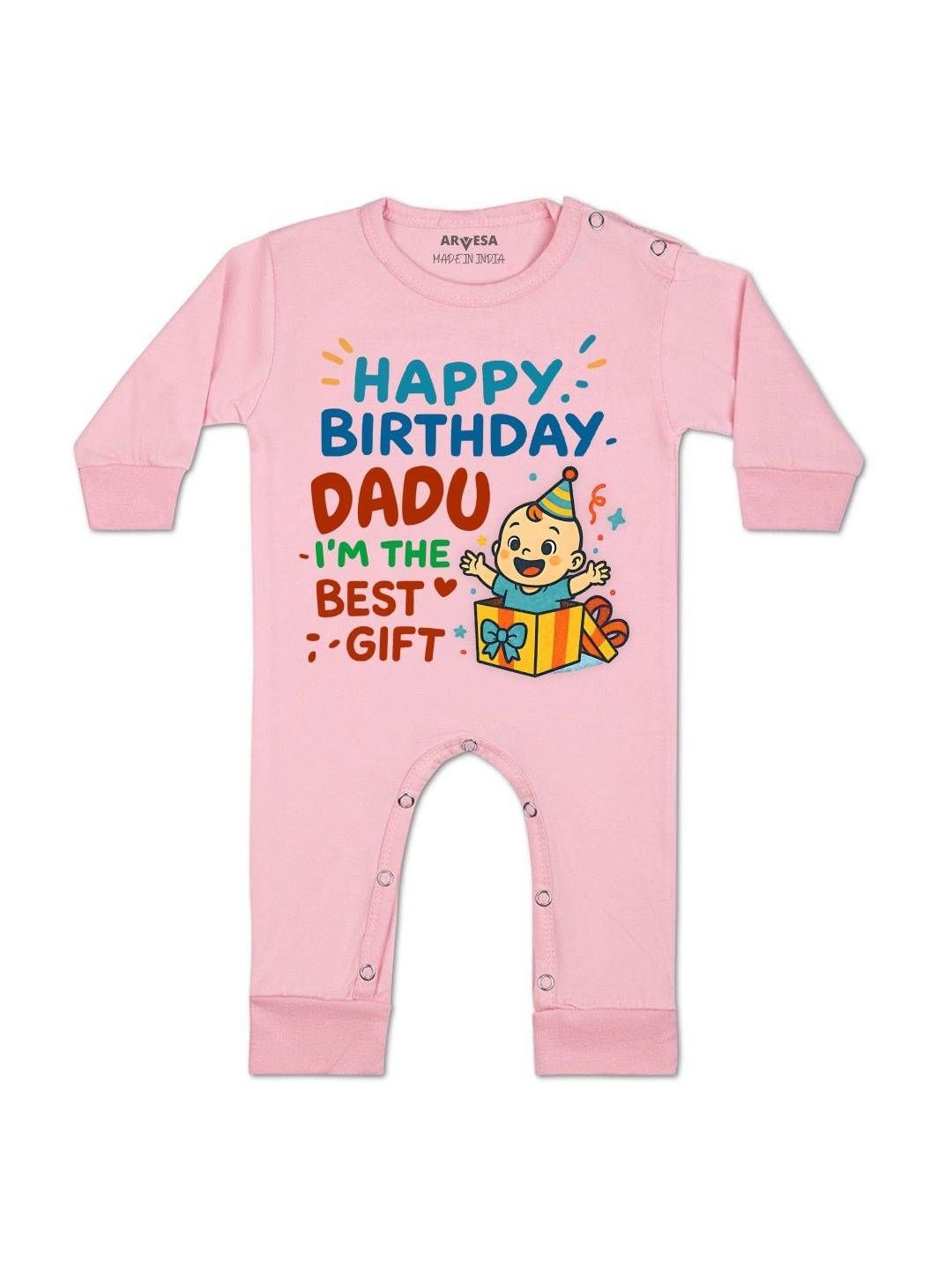 arvesa Happy Birthday Dadu Printed Baby Rompers-picture-19