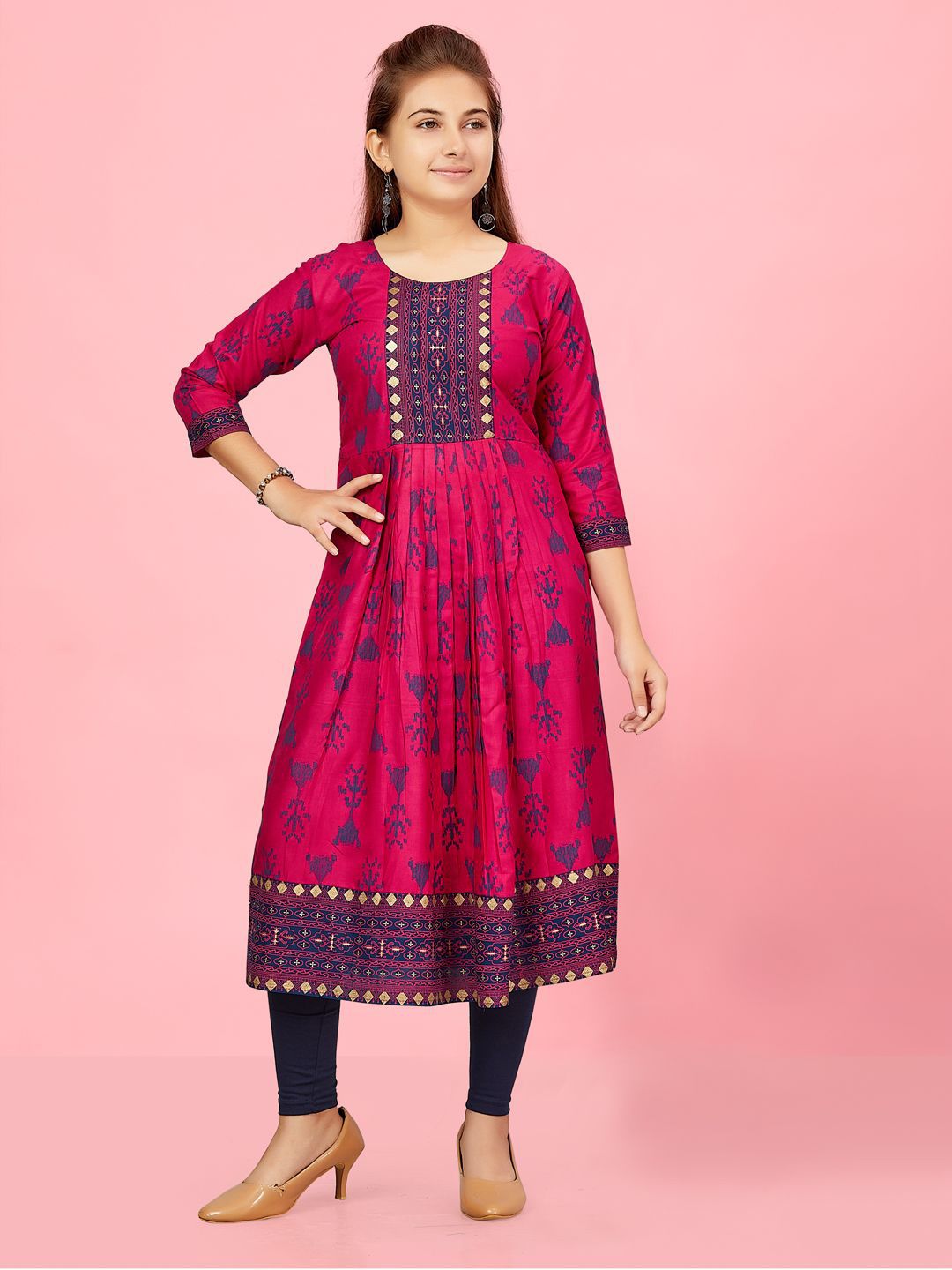 BAESD Girls Ethnic Motifs Printed Round Neck Anarkali Kurta-picture-25