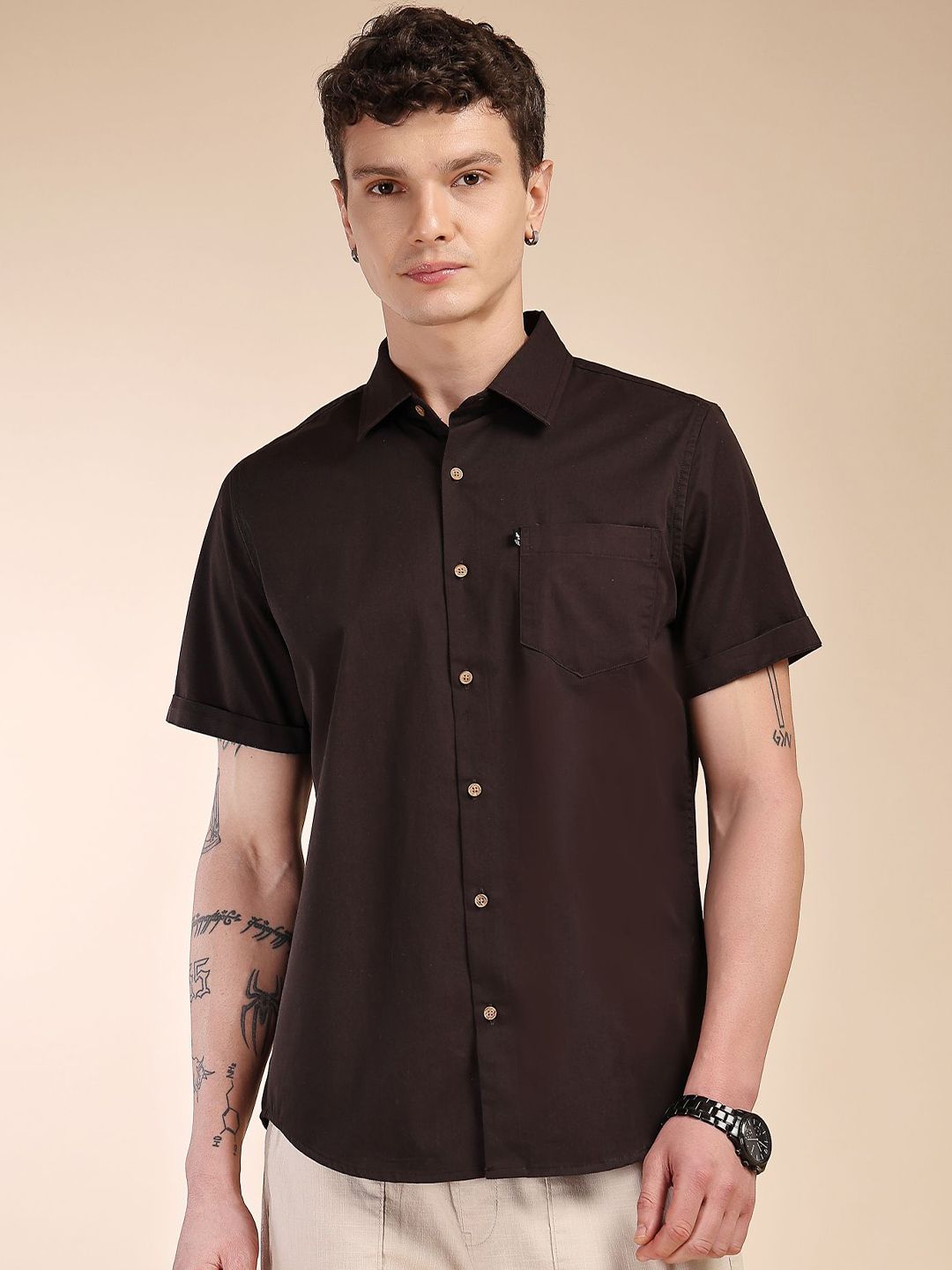 Thomas Scott Men Classic Slim Fit Solid Spread Collar Cotton Casual Shirt-picture-13