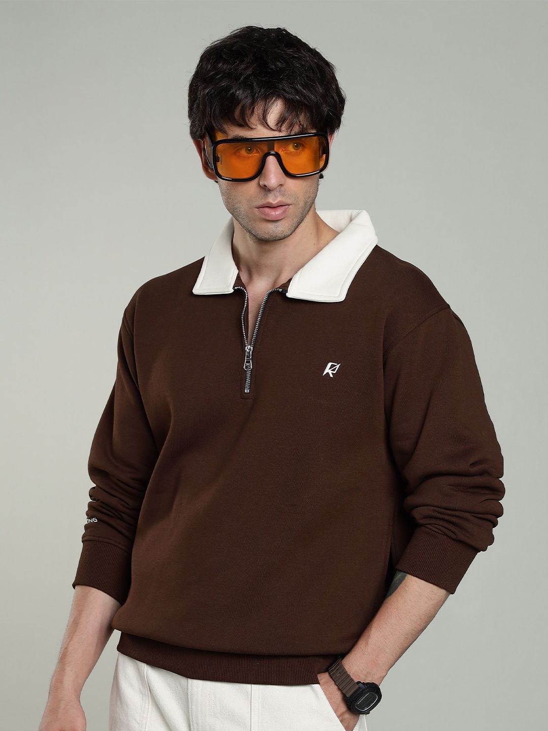 Roadking Men Solid Shirt Collar Pullover Sweatshirt-picture-40