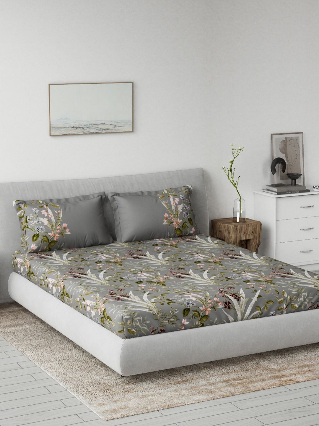 DDecor Grey & Green Printed 144 TC King Bedsheet Set-2.29m x 2.74m-image-34