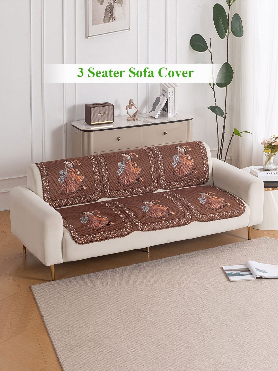 HOKIPO HeavenHue Brown & Grey 2 Pieces Printed 3 Seater Sofa Covers-picture-44