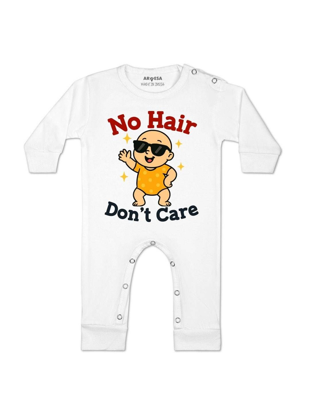 No Hair Dont Care Printed Baby Rompers