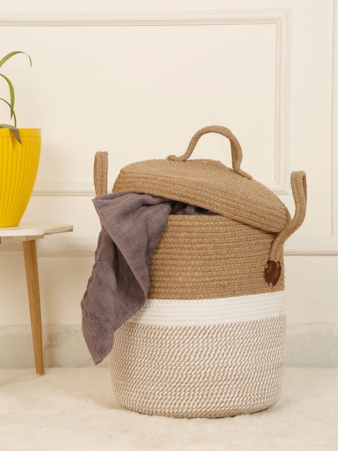 HOSTA HOMES White & Brown Woven Design Laundry Bag With Cover-picture-33