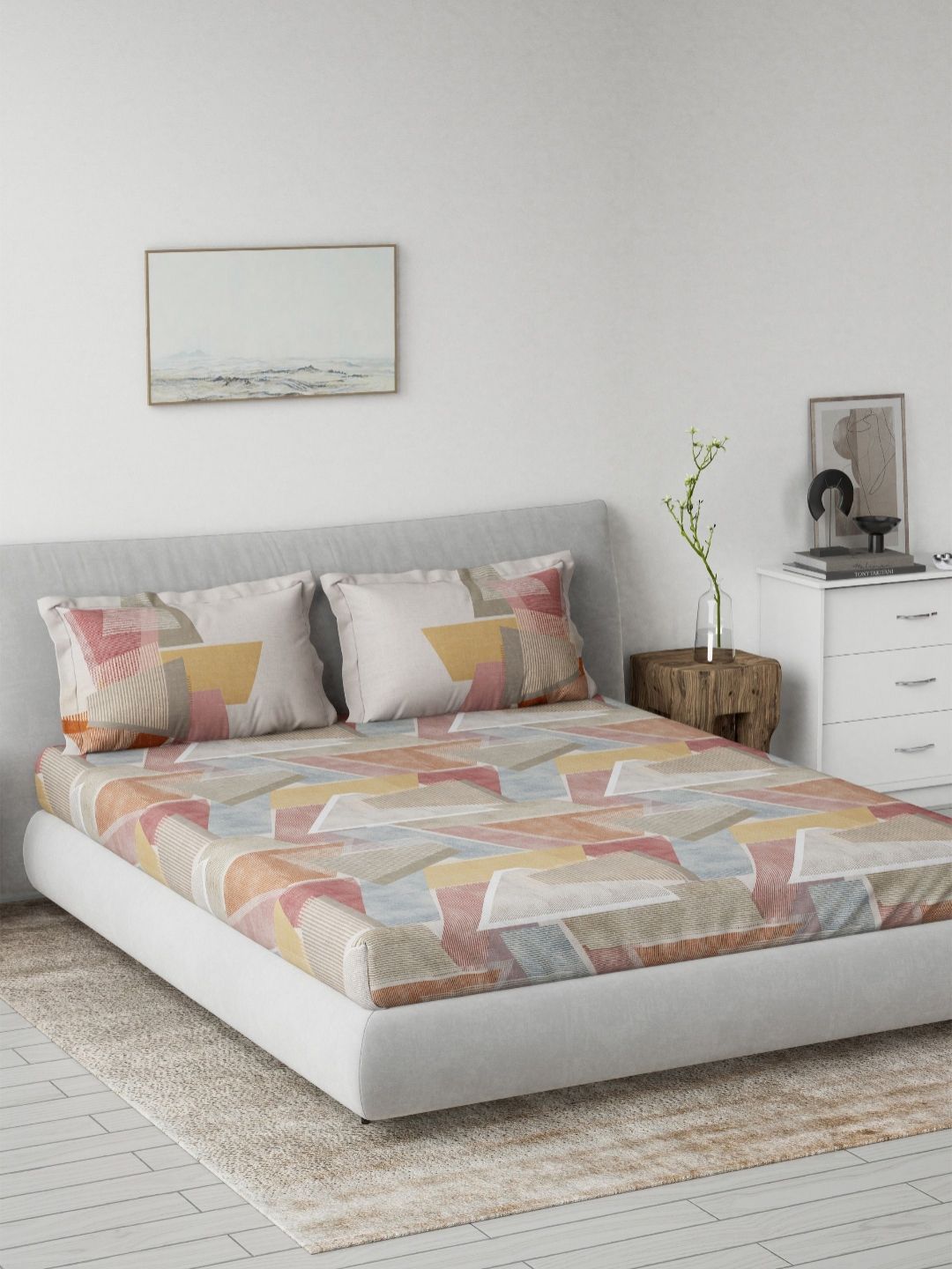 DDecor Red & Blue Printed 144 TC King Bedsheet Set-2.29m x 2.74m-picture-14