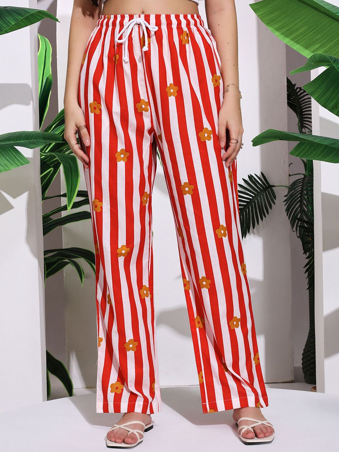 HANDICRAFT PALACE Women Striped Printed Relaxed Straight Leg Cotton Easy Wash Trousers-picture-36