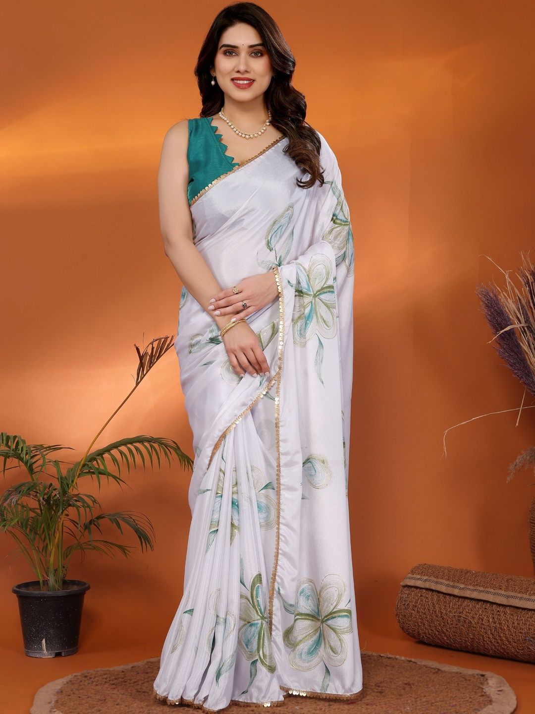 Mitera Floral Printed Saree With Embellished Border-picture-30