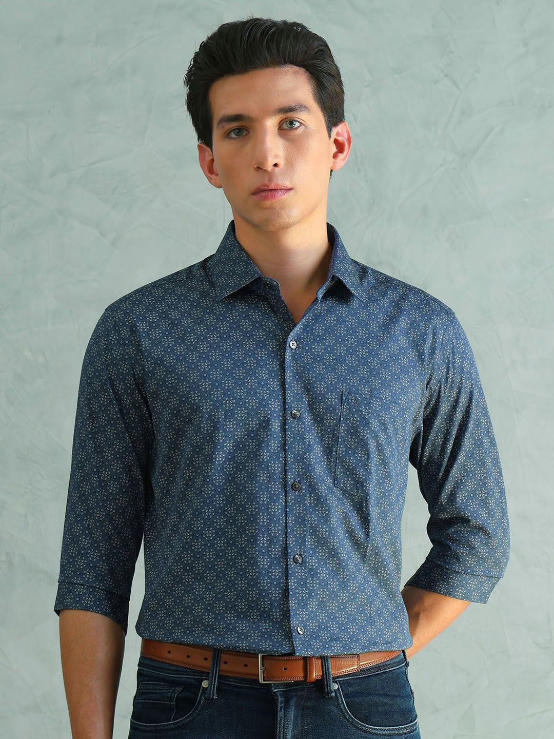 Arrow Slim Fit Floral Printed Long Sleeves Cotton Shirt-picture-34