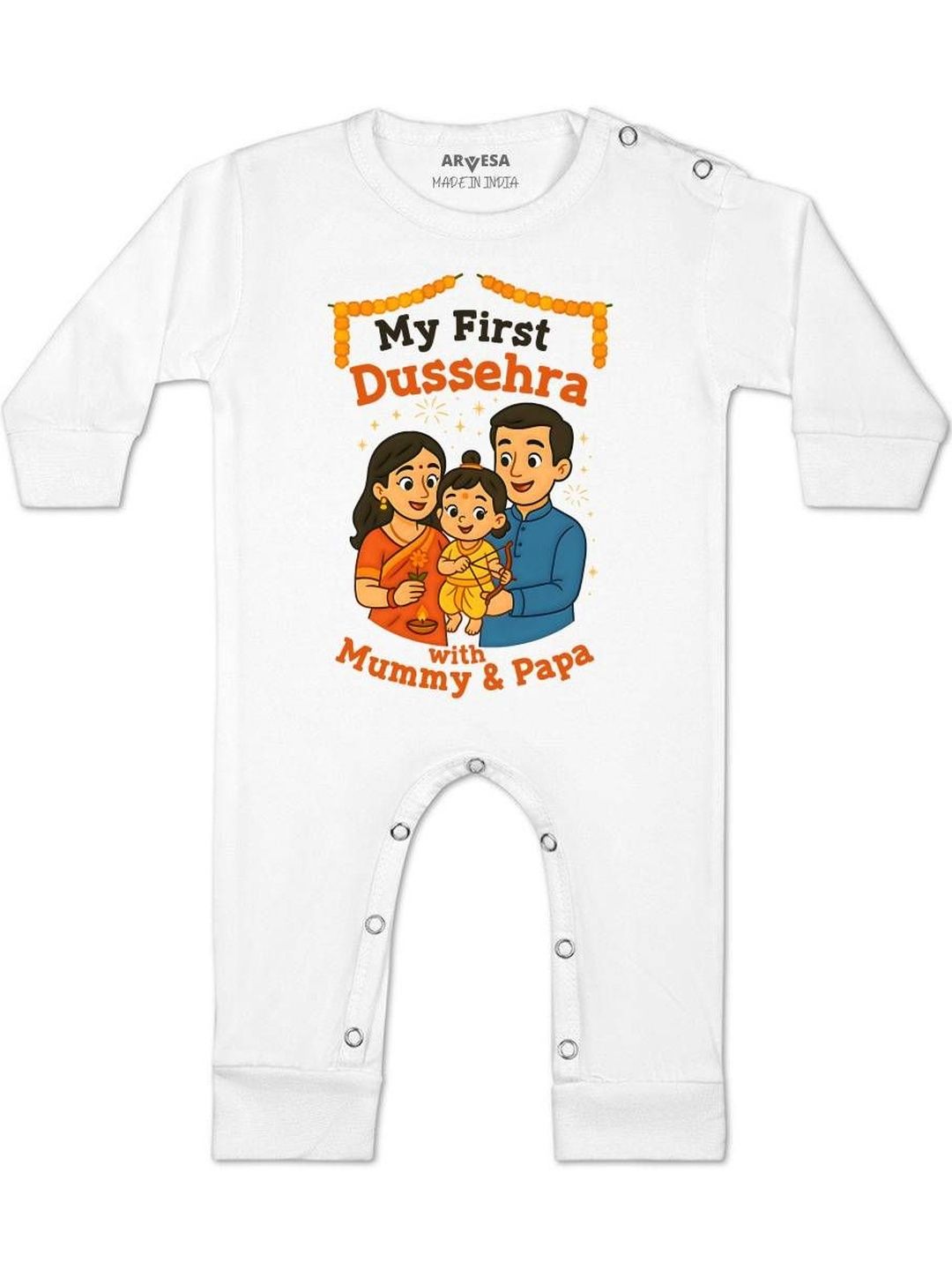 arvesa My First Dussehra Printed Baby Rompers-picture-21