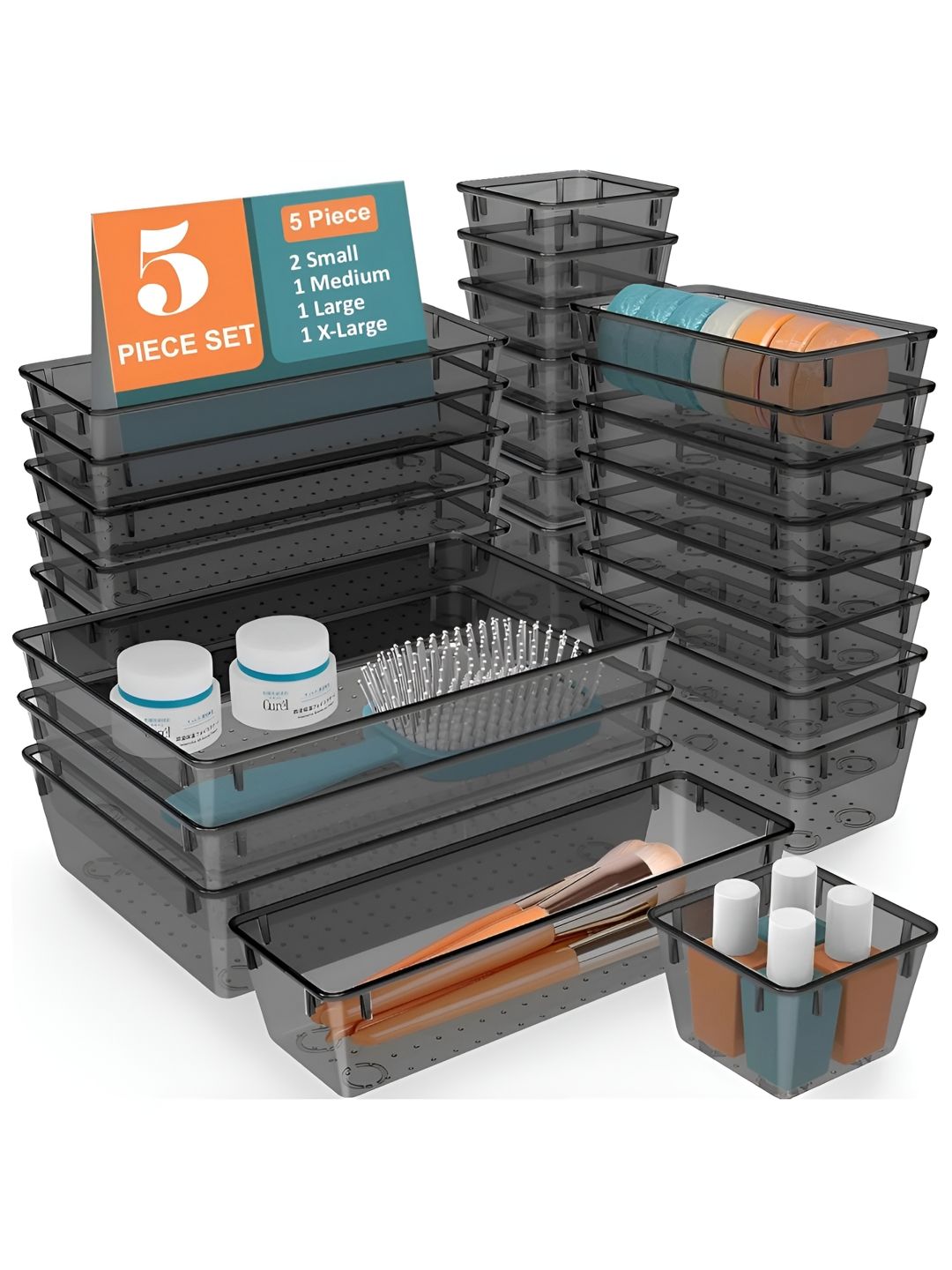 JD FRESH Black 5 Pieces Makeup Organisers-picture-30