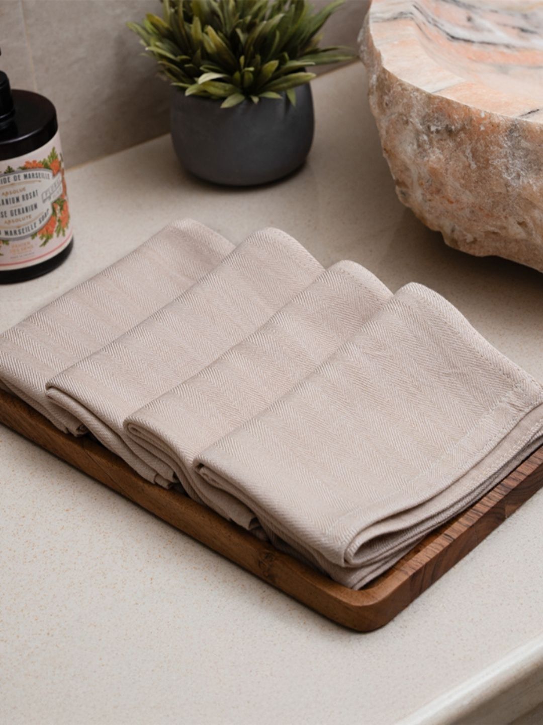 DEBAANS Beige 4 Pieces 250 GSM Hand Towels-image-44