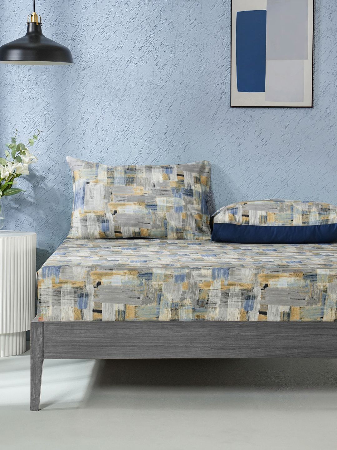 MASPAR Blue & Yellow Abstract Printed 200 TC Pure Cotton King Bedsheet Set 2.75 x 2.75 m-picture-11