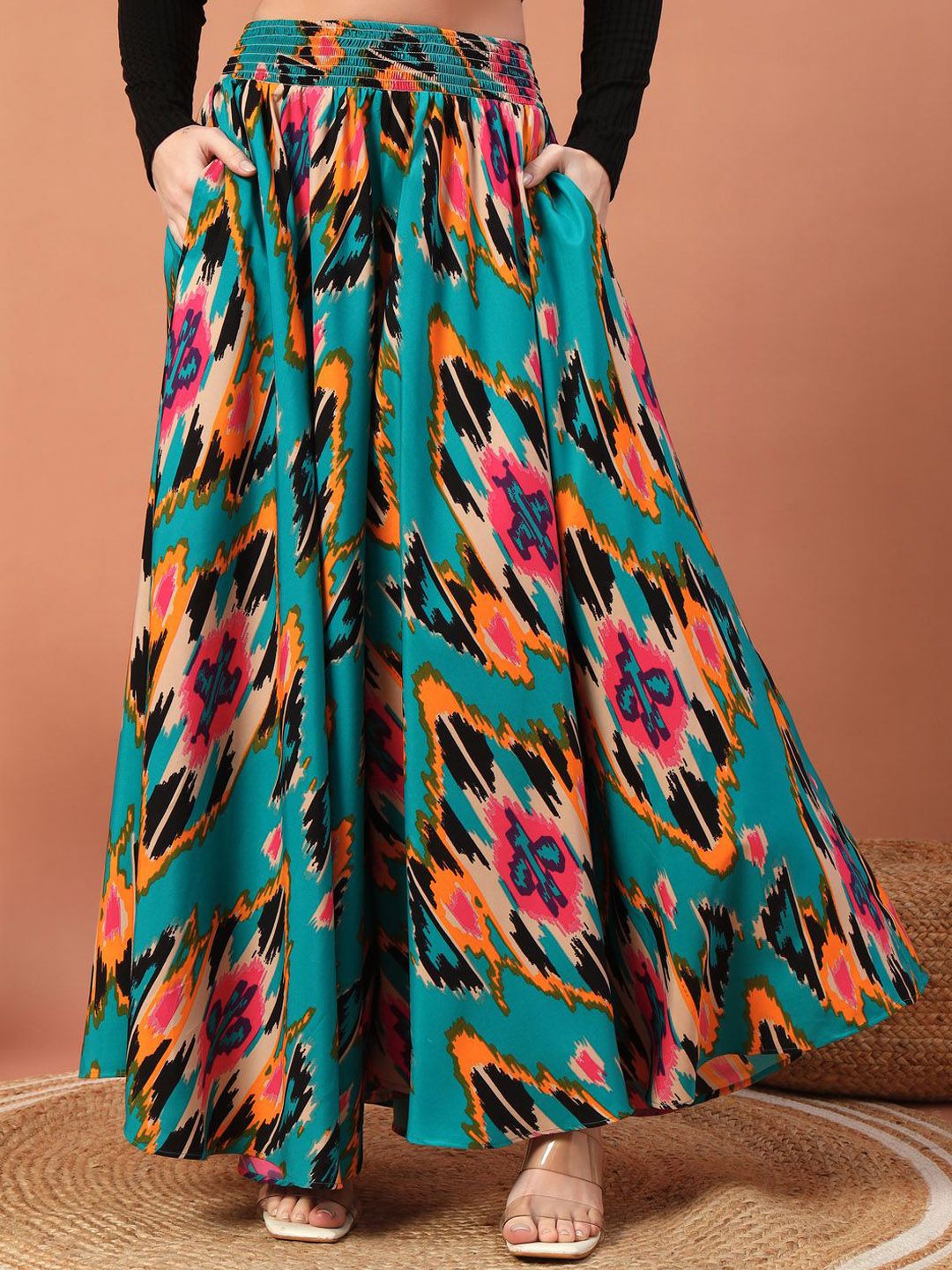 OTABU Women Printed Relaxed Flared Wrinkle Free Trousers-picture-17