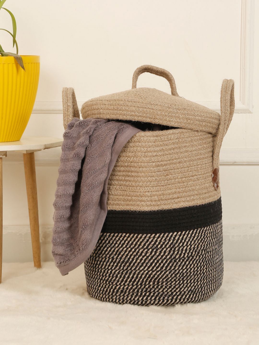 HOSTA HOMES Beige & Brown Laundry Bag With Cover-picture-16