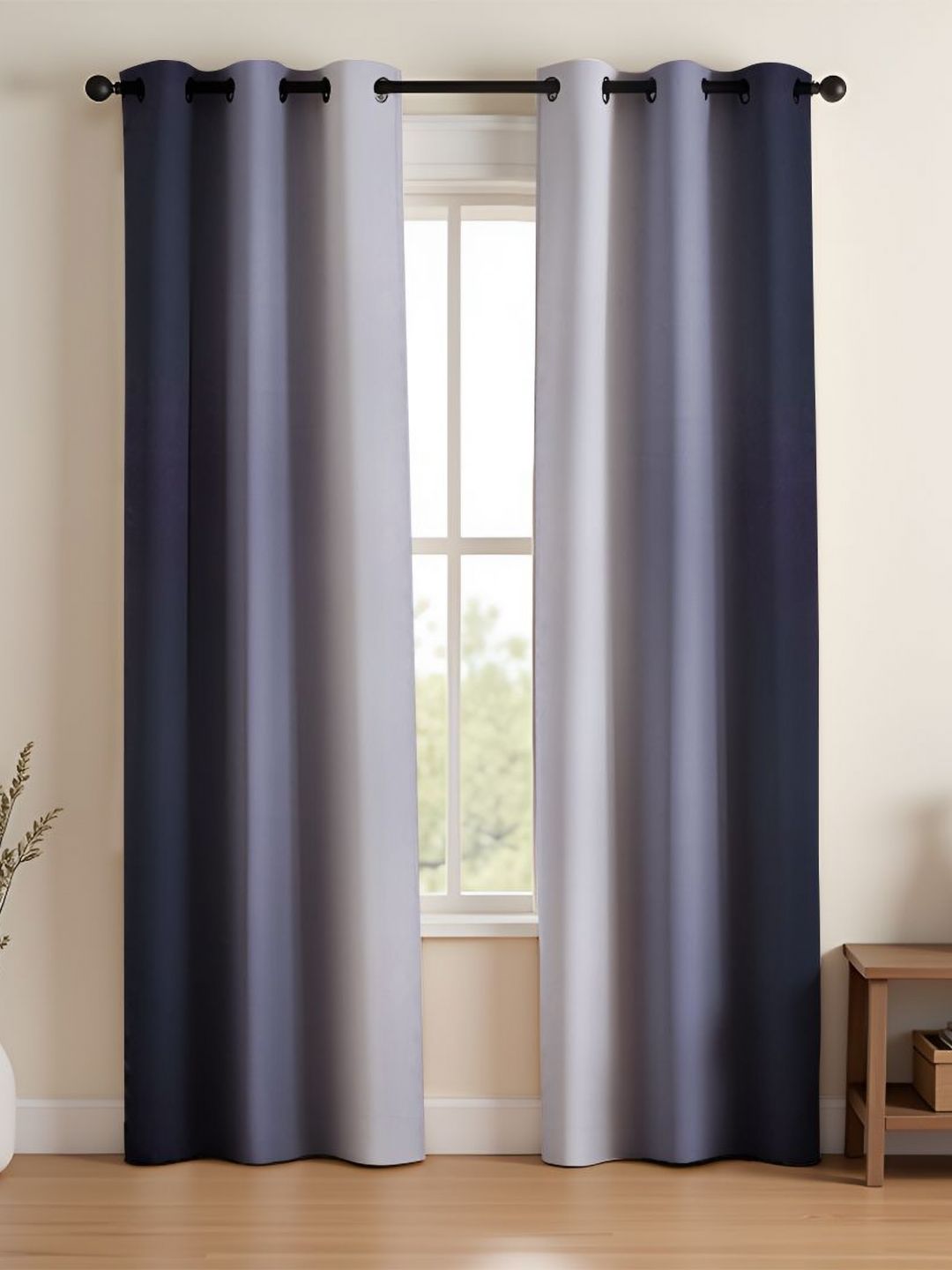 HOMEMONDE Grey & White 2 Pieces Black Out Long Door Curtains-picture-30