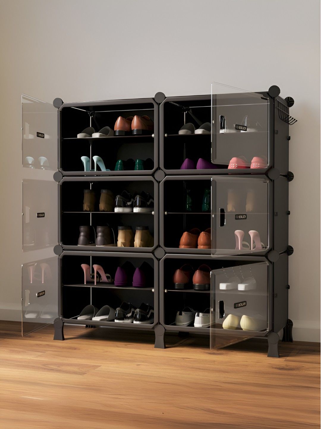BOXJOY Black 6-Tier Rectangle Shoe Rack