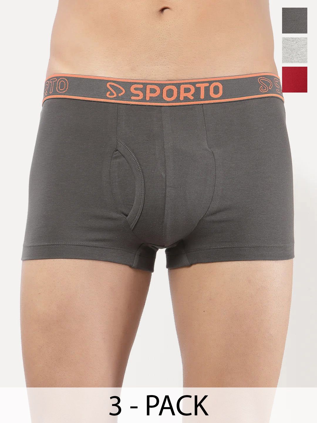 Sporto by Macho Pack Of 3 Mid Rise Combed Cotton Trunks-picture-36