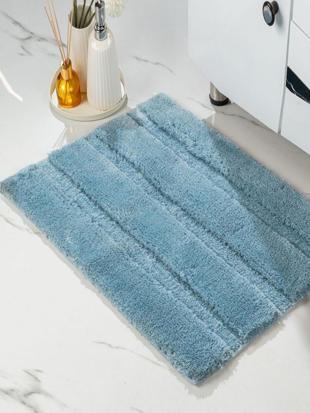 Saral Home Blue Striped Soft Microfiber Anti-Skid Bath Mats-picture-14