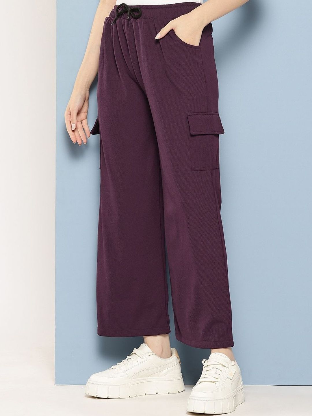 Muhuratam Girls Casual Wear Wine Colour Solid Nylon Pant-picture-10