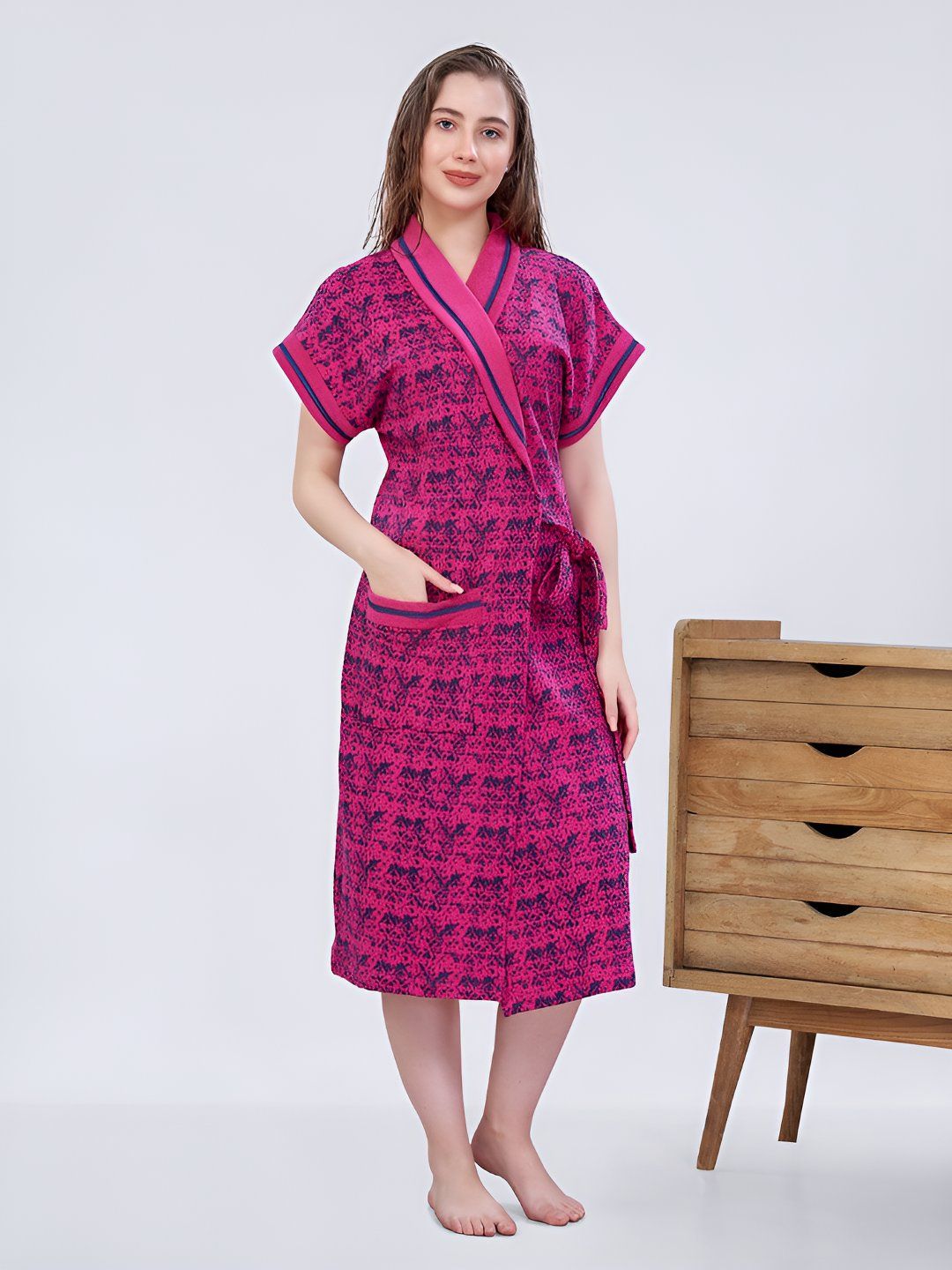 Sand Dune Printed Bath Robe With Waist Belt-picture-0