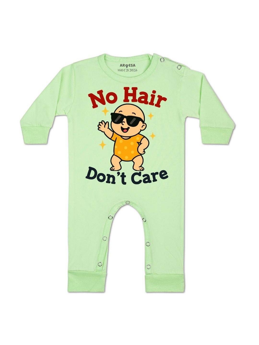 No Hair Dont Care Printed Baby Rompers