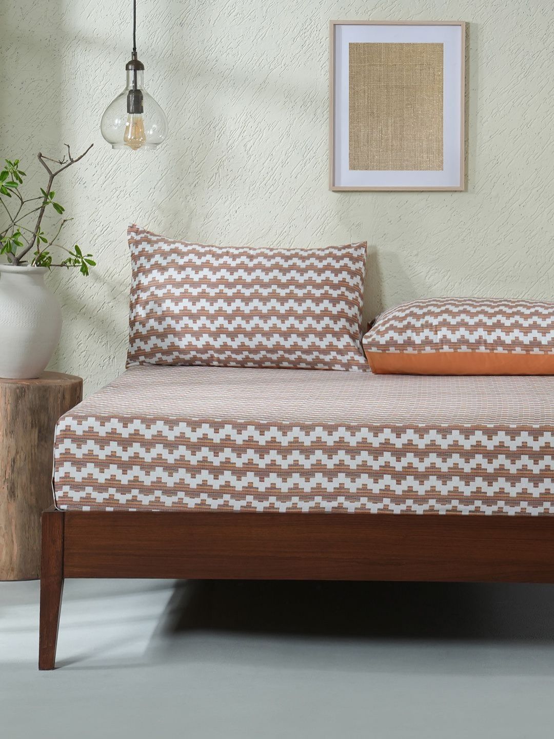 MASPAR Rust & White Abstract Printed 200 TC Pure Cotton King Bedsheet Set 2.75 x 2.75 m-picture-38