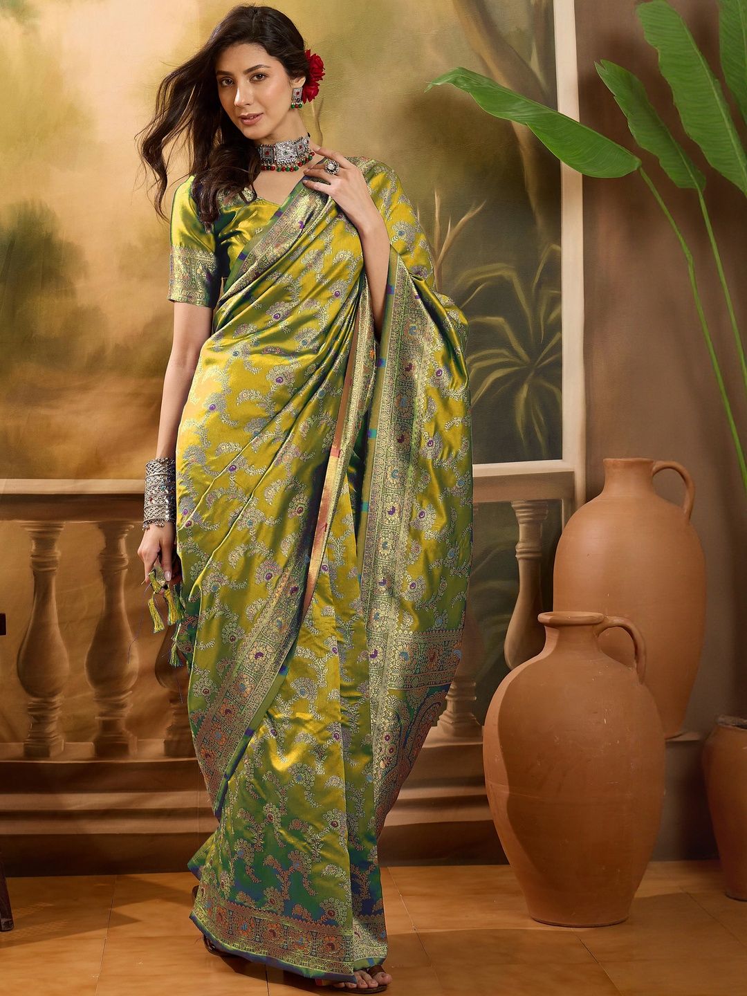 Desi Fusion Ethnic Motifs Woven Design Zari Pure Cotton Saree-picture-19