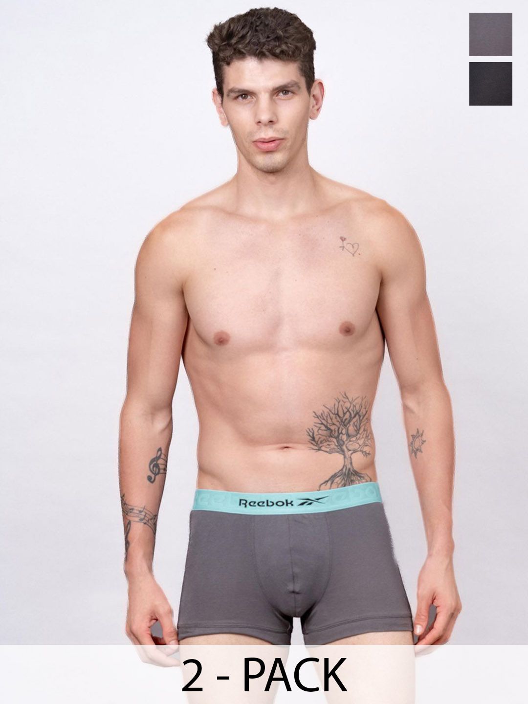 Reebok Pack Of 2 Pure Cotton Mid Rise Rib Trunks