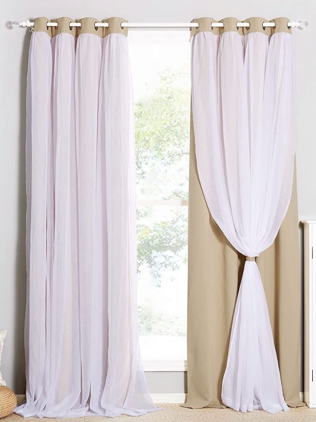 BFAM Beige & White 2 Pieces Black Out Door Curtains-picture-37
