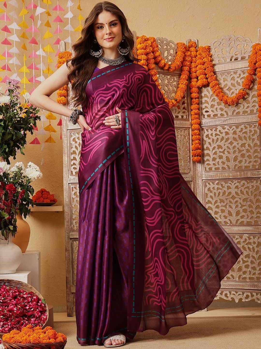 Silk Land Satin Designer Saree-image-0