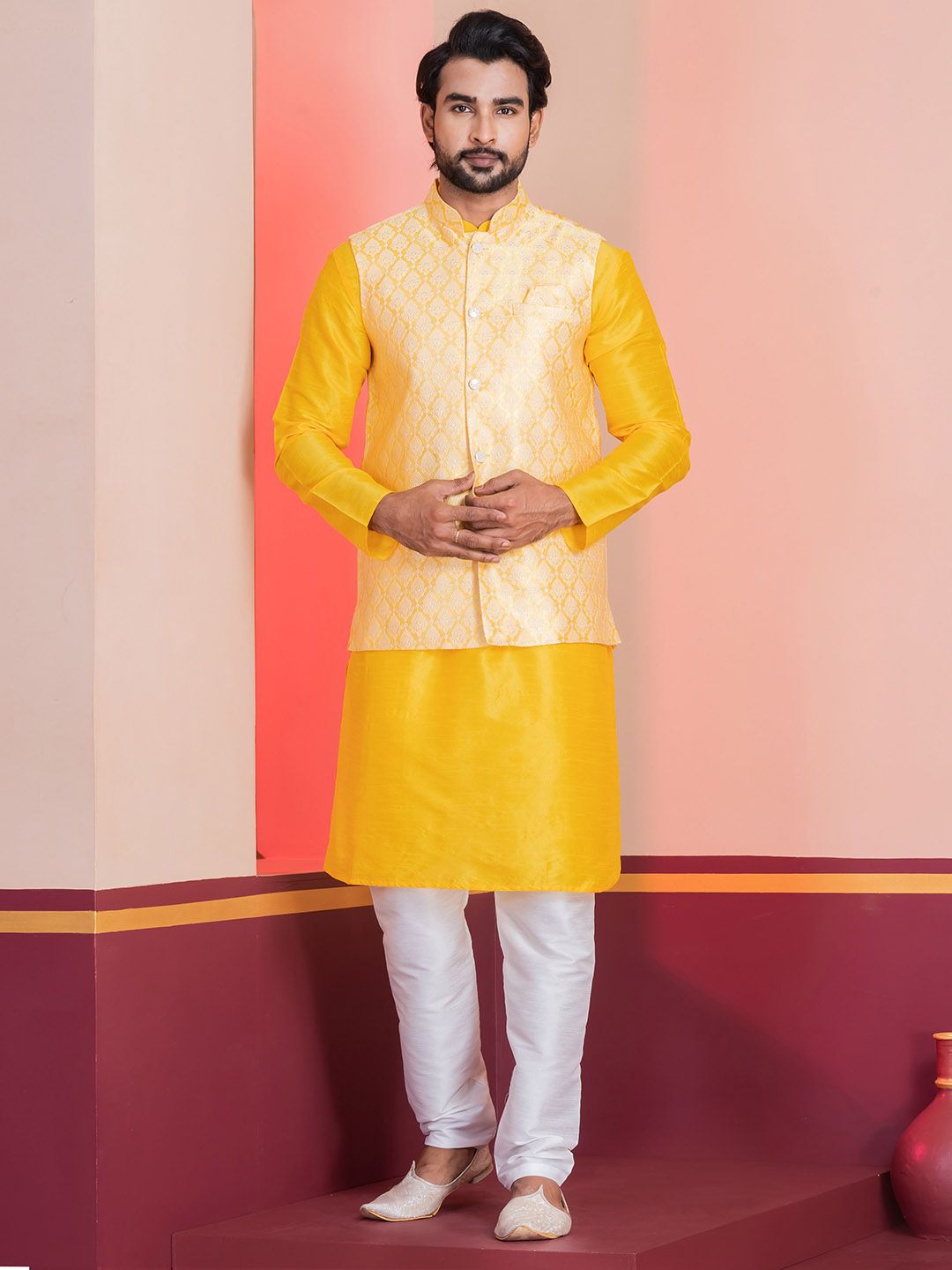 DEVOILER Men Woven Design Tailored-Fit Nehru Jackets-picture-19