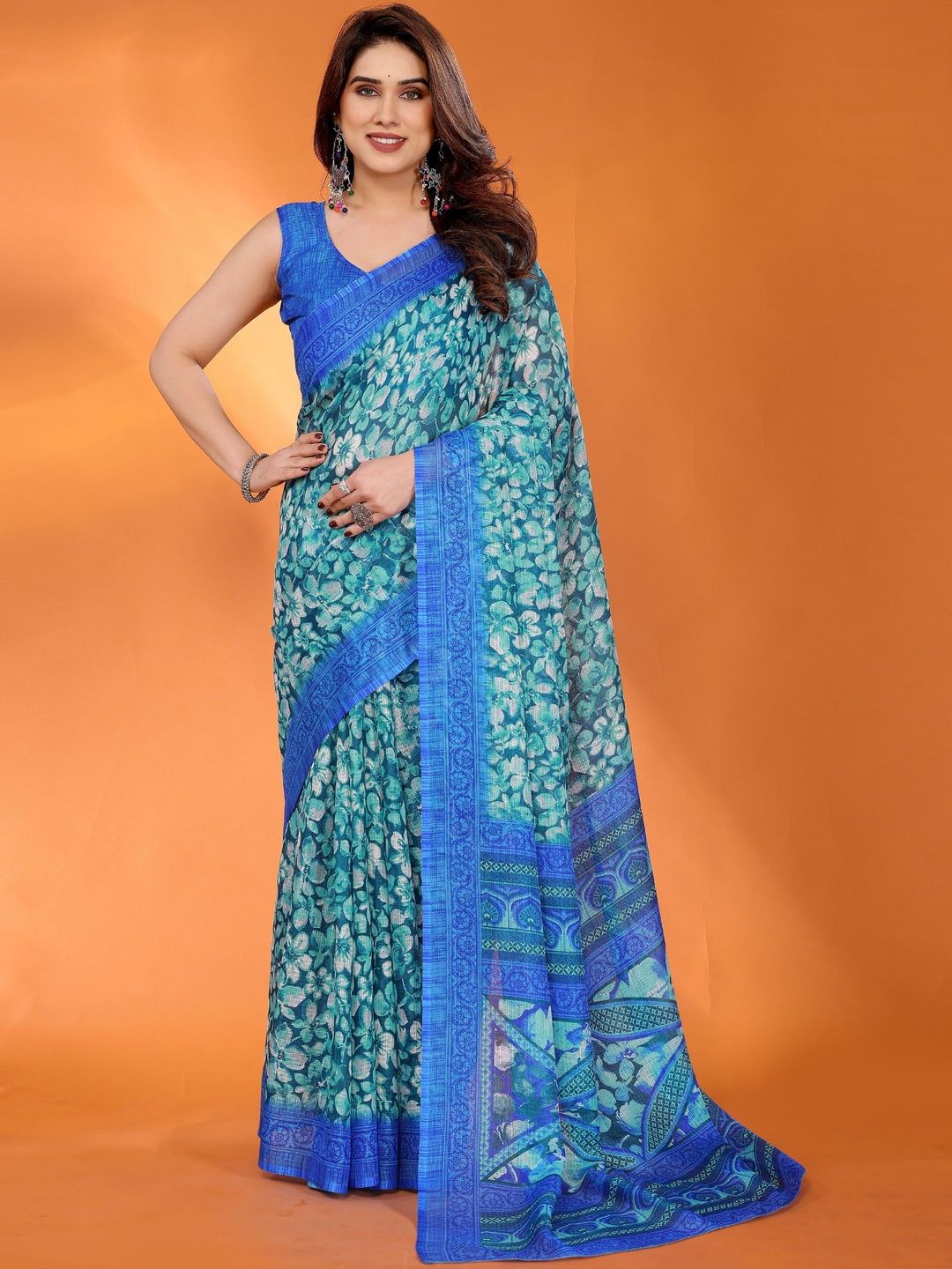 Mitera Floral Printed Saree With Blouse Piece-picture-25