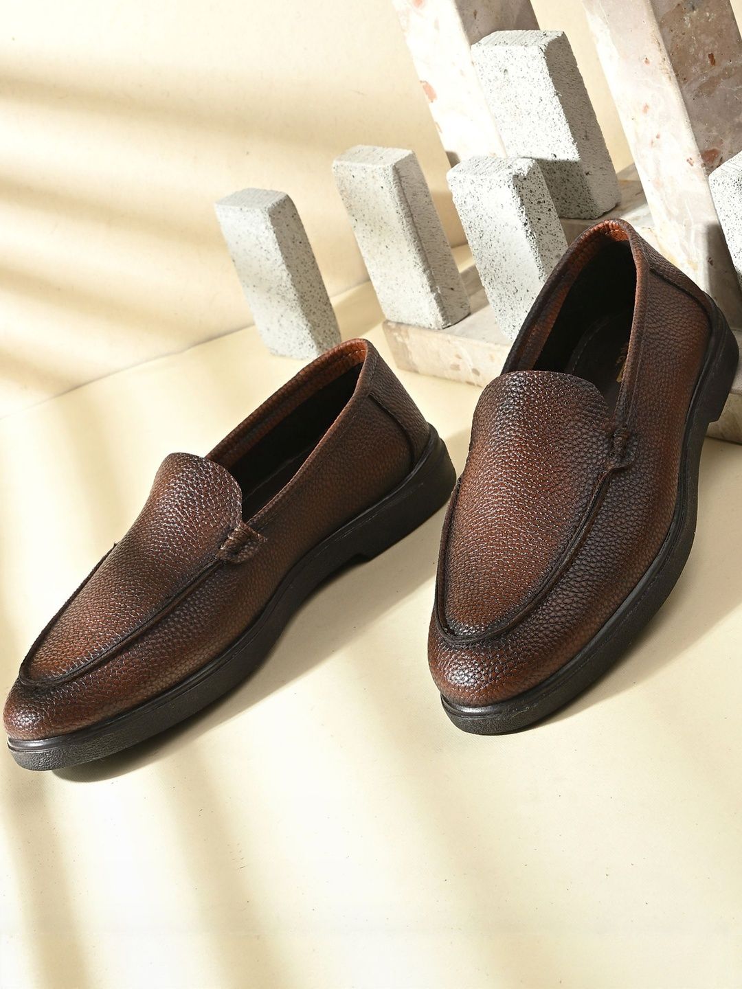 Roadster Men Brown Textured Synthetic With TPR Sole Slipon Loafers-picture-24