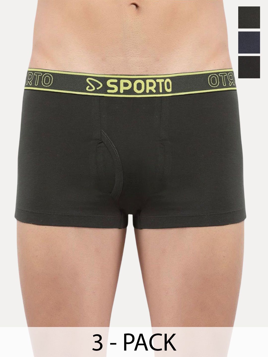 Sporto by Macho Pack Of 3 Cotton Mid-Rise Short Trunks Sprto-M1022_B(1)-N(1)-Olv(1)-XL-picture-19