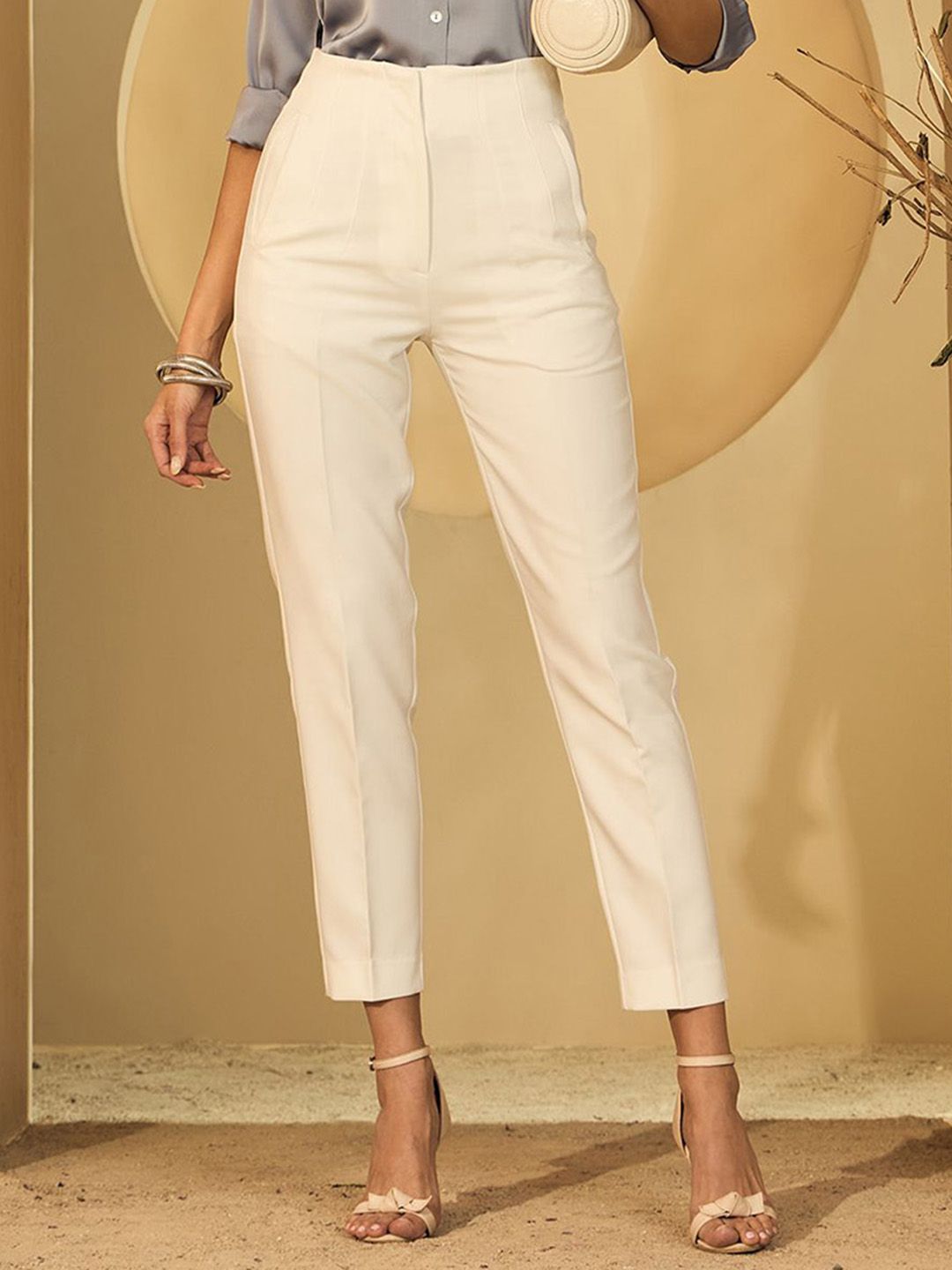 DELAN Women Tailored Slim Fit High-Rise Easy Wash Cigarette Trousers-picture-11