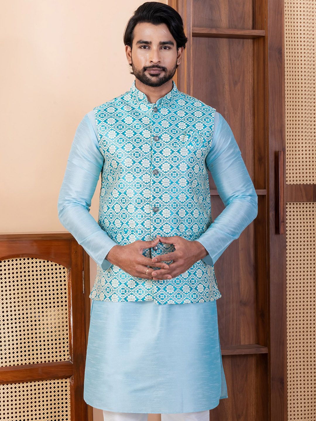 DEVOILER Printed Tailored-Fit Nehru Jackets-picture-12