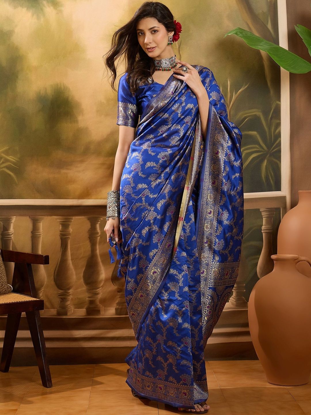 Desi Fusion Ethnic Motifs Woven Design Zari Pure Cotton Saree-picture-22