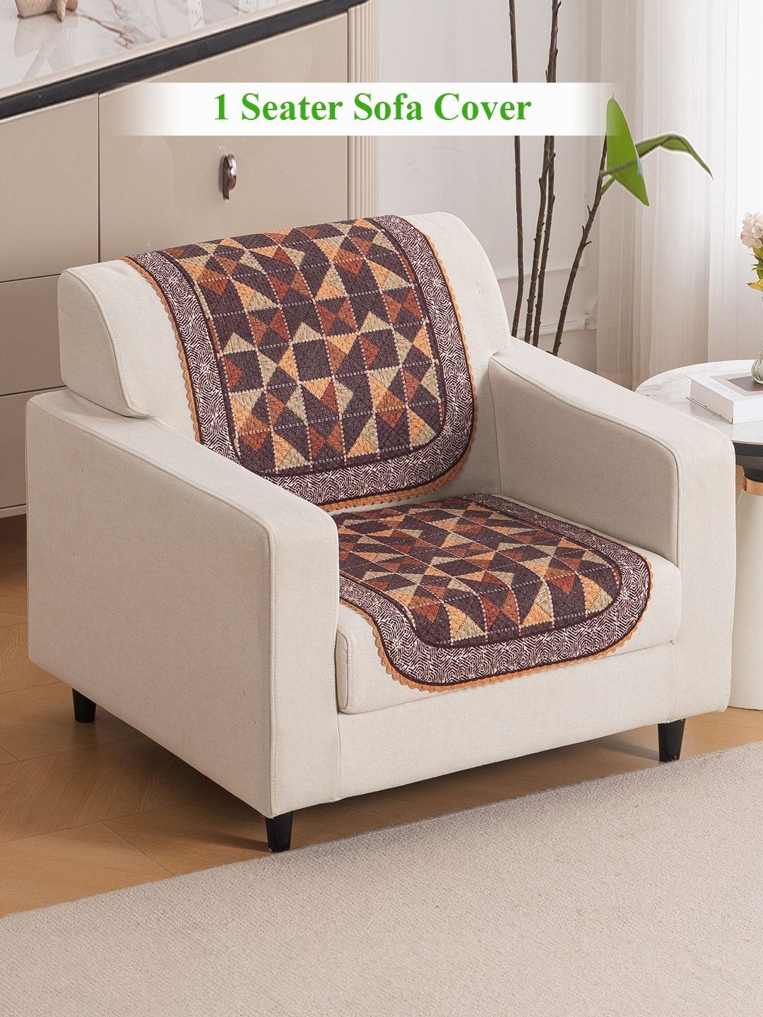 HOKIPO Brown & Beige 2 Pieces Printed Sofa Covers-picture-22