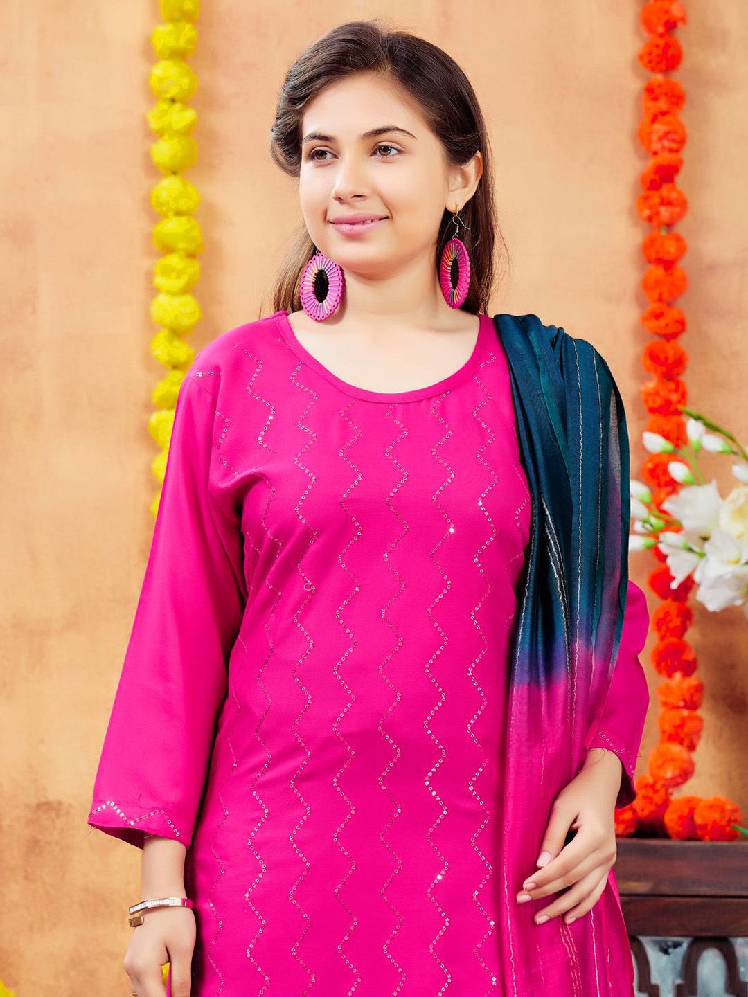 BAESD Girls Ethnic Motifs Printed Round Neck Pure Cotton Kurta-picture-10