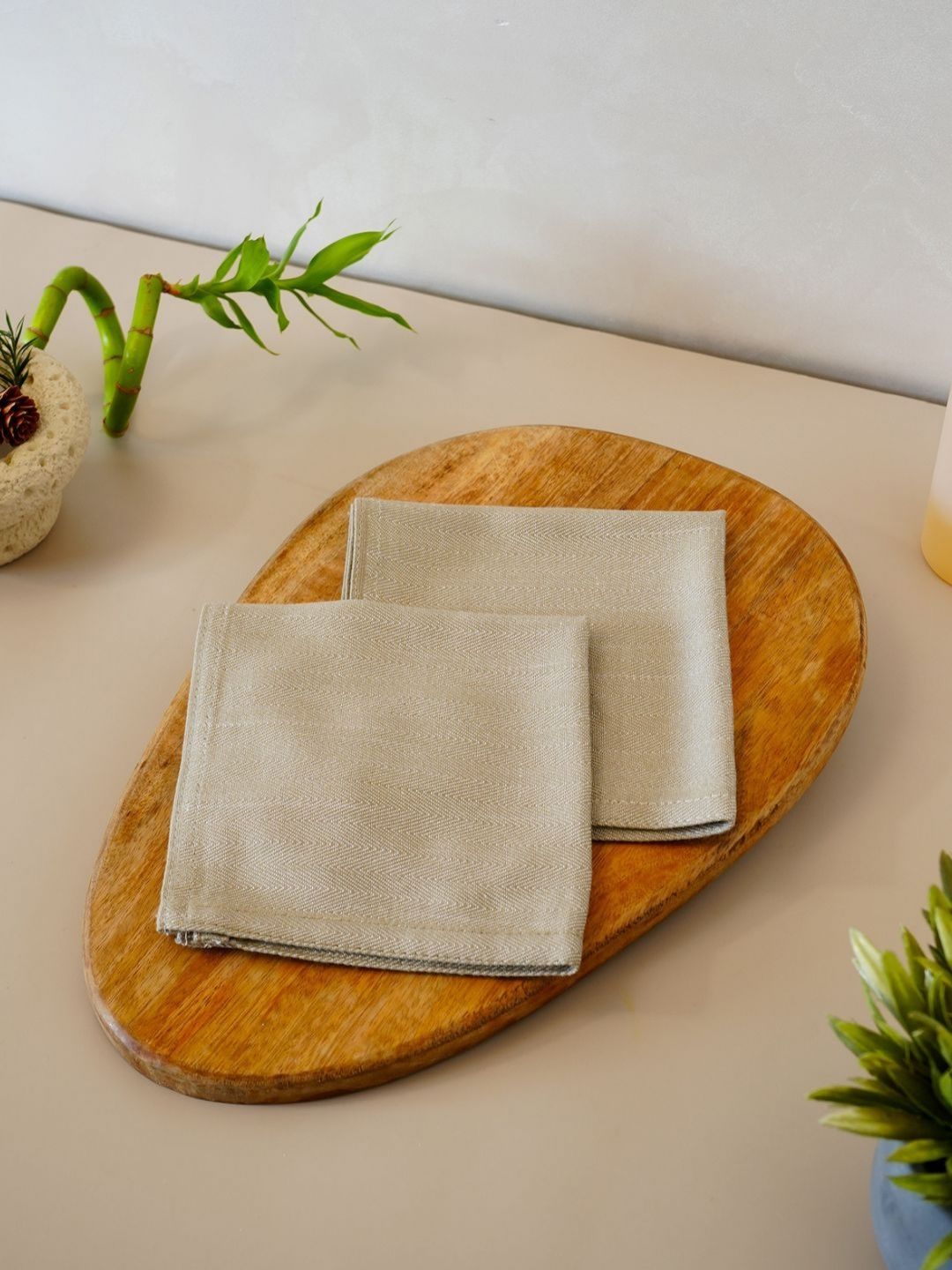 DEBAANS Beige 2 Pieces Striped 250 GSM Hand Towels-image-38
