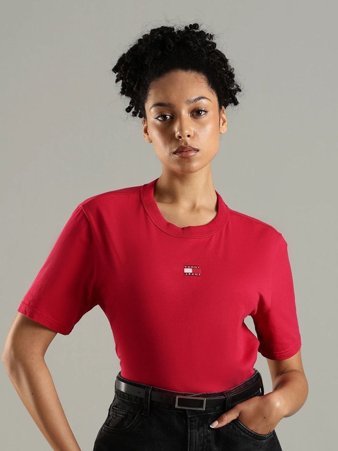 Tommy Hilfiger Women Brand Logo Printed Round Neck Regular Fit Pure Cotton T-shirt-picture-22