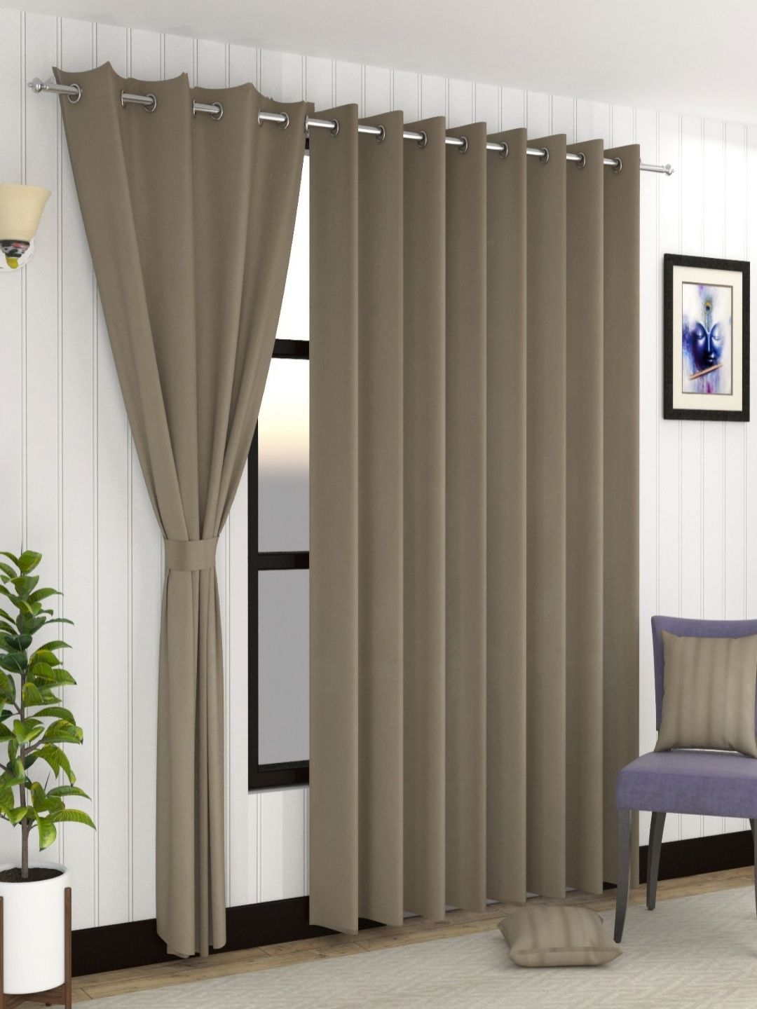 Aura Camel Brown 2 Pieces Black Out Long Door Curtain-image-46