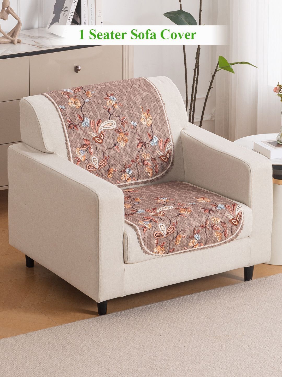 HOKIPO Brown & White 2 Pieces Printed Sofa Covers-image-32