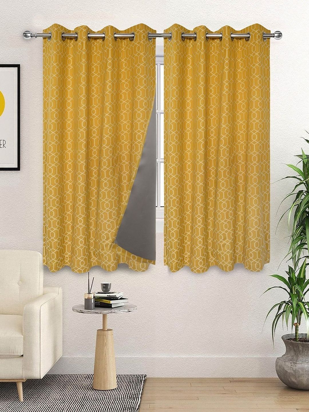 Saral Home Yellow 2 Pieces Black Out Window Curtains-picture-28