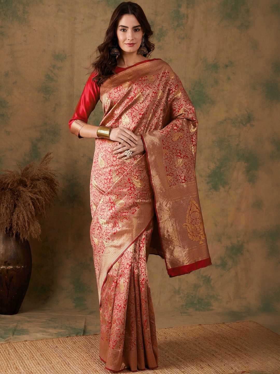 Desi Fusion Ethnic Motifs Woven Design Zari Saree-picture-21