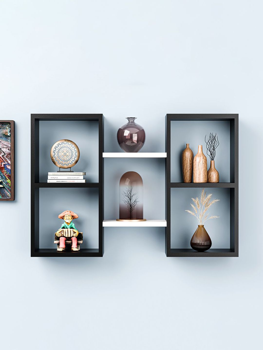 Kuber Industries White & Brown Wooden Wall Shelves